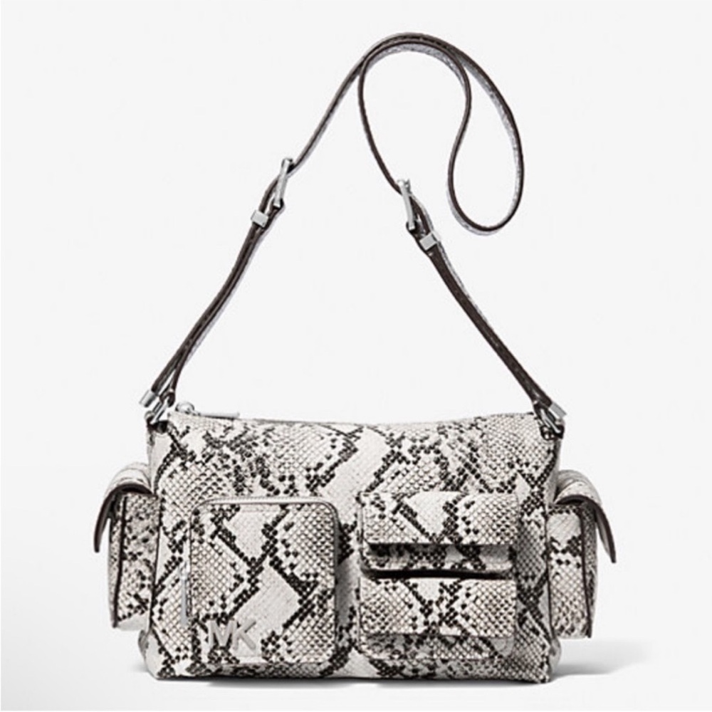 MICHAEL KORS Dakota Md Snake Embossed Leather Pocket Shoulder Bag
ALUMINUM
NWT - Picture 9 of 16
